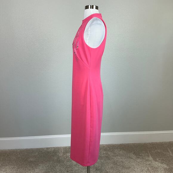 Aidan Mattox Beaded Cut Out Midi Sheath Cocktail Dress Coral Pink Size 6 - Picture 6 of 11